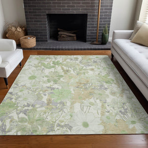 HomeRoots 5' Artichoke Green Floral Indoor Outdoor Area Rug - Durable, Washable, Stain-Resistant Beauty for Any Space 8' X 10' 611183