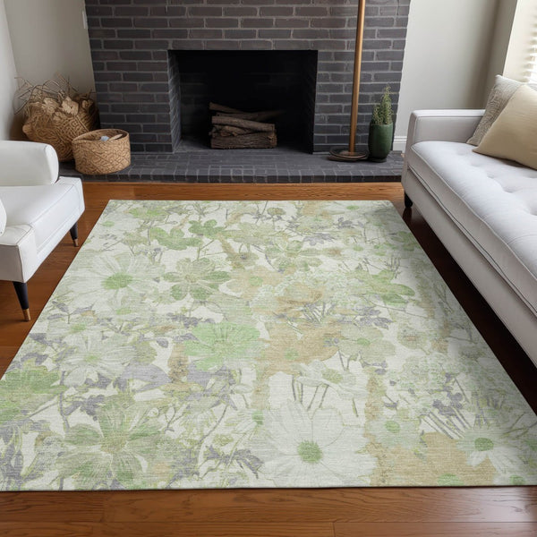 HomeRoots 5' Artichoke Green Floral Indoor Outdoor Area Rug - Durable, Washable, Stain-Resistant Beauty for Any Space 8' X 10' 611183
