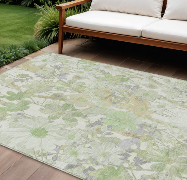 HomeRoots 5' Artichoke Green Floral Indoor Outdoor Area Rug - Durable, Washable, Stain-Resistant Beauty for Any Space 9' X 12' 611184