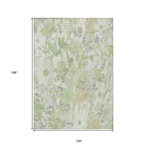 HomeRoots 5' Artichoke Green Floral Indoor Outdoor Area Rug - Durable, Washable, Stain-Resistant Beauty for Any Space 10' X 14' 611185