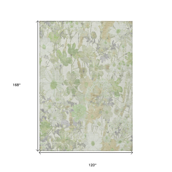 HomeRoots 5' Artichoke Green Floral Indoor Outdoor Area Rug - Durable, Washable, Stain-Resistant Beauty for Any Space 10' X 14' 611185
