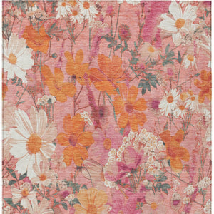 HomeRoots 5' Blush Pink and Orange Floral Area Rug - Washable, Durable Design for Indoor and Outdoor Spaces 5' X 8' 611187
