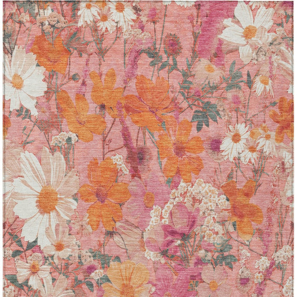 HomeRoots 5' Blush Pink and Orange Floral Area Rug - Washable, Durable Design for Indoor and Outdoor Spaces 5' X 8' 611187