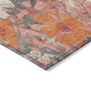 HomeRoots 5' Blush Pink and Orange Floral Area Rug - Washable, Durable Design for Indoor and Outdoor Spaces 5' X 8' 611187