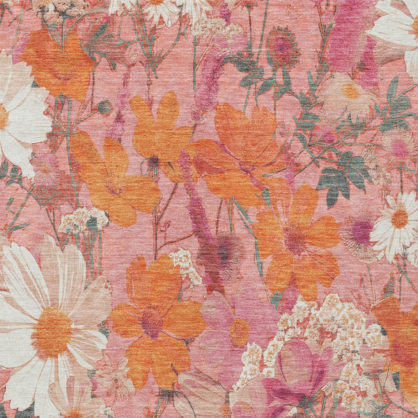 HomeRoots 5' Blush Pink and Orange Floral Area Rug - Washable, Durable Design for Indoor and Outdoor Spaces 5' X 8' 611187