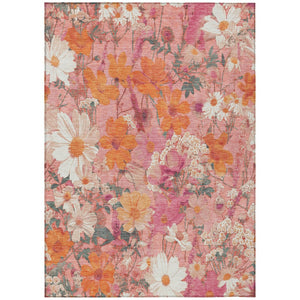 HomeRoots 5' Blush Pink and Orange Floral Area Rug - Washable, Durable Design for Indoor and Outdoor Spaces 8' X 10' 611189