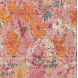 HomeRoots 5' Blush Pink and Orange Floral Area Rug - Washable, Durable Design for Indoor and Outdoor Spaces 9' X 12' 611190