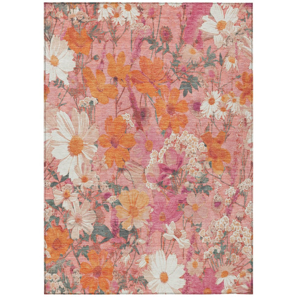HomeRoots 5' Blush Pink and Orange Floral Area Rug - Washable, Durable Design for Indoor and Outdoor Spaces 10' X 14' 611191