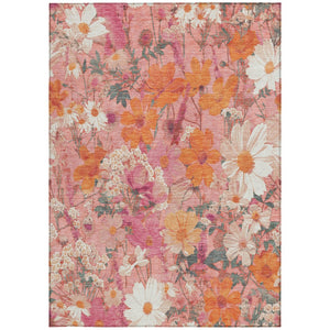 HomeRoots 5' Blush Pink and Orange Floral Area Rug - Washable, Durable Design for Indoor and Outdoor Spaces 10' X 14' 611191