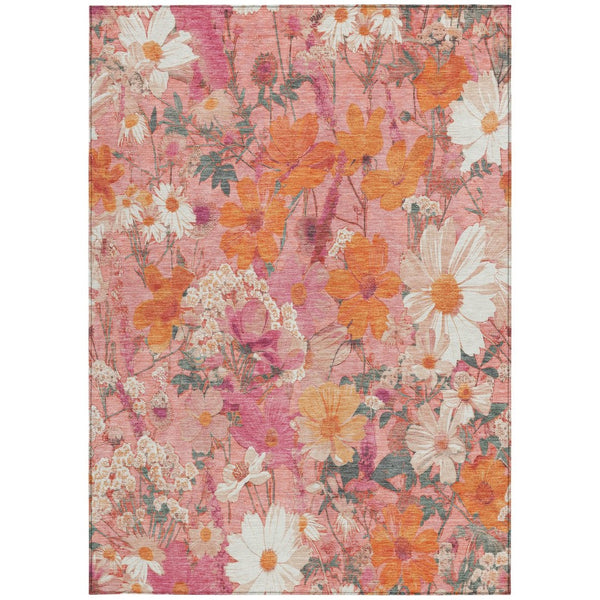 HomeRoots 5' Blush Pink and Orange Floral Area Rug - Washable, Durable Design for Indoor and Outdoor Spaces 10' X 14' 611191