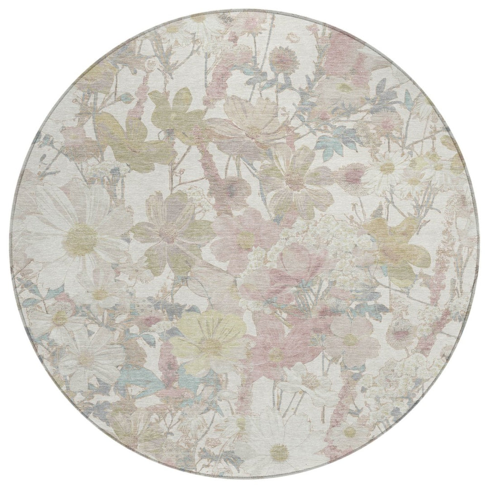 HomeRoots 5' Indoor Outdoor Area Rug with Timeless Floral Design – Durable, Washable, and All-Weather Use 8' Round 611194