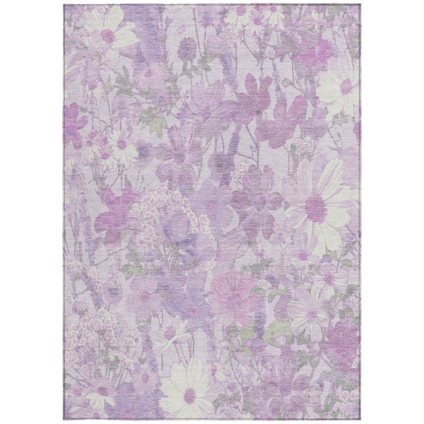 HomeRoots 5' Floral Washable Area Rug in Lavender and Lilac – Stylish Indoor/Outdoor Décor for Any Space 5' X 8' 611199