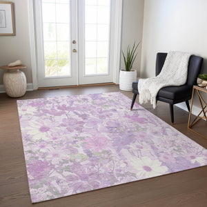 HomeRoots 5' Floral Washable Area Rug in Lavender and Lilac – Stylish Indoor/Outdoor Décor for Any Space 5' X 8' 611199