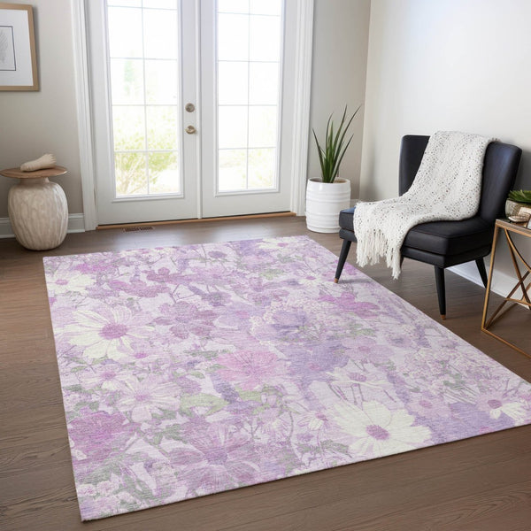 HomeRoots 5' Floral Washable Area Rug in Lavender and Lilac – Stylish Indoor/Outdoor Décor for Any Space 5' X 8' 611199