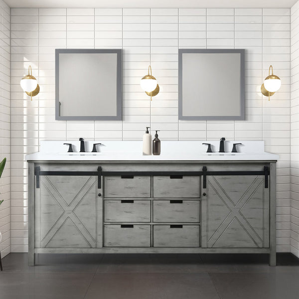 English Elm Ash Grey Double Vanity 80" W x 22" D with Cultured Marble Top, Soft-Close Drawers, Mirrors Included B2731S00905
