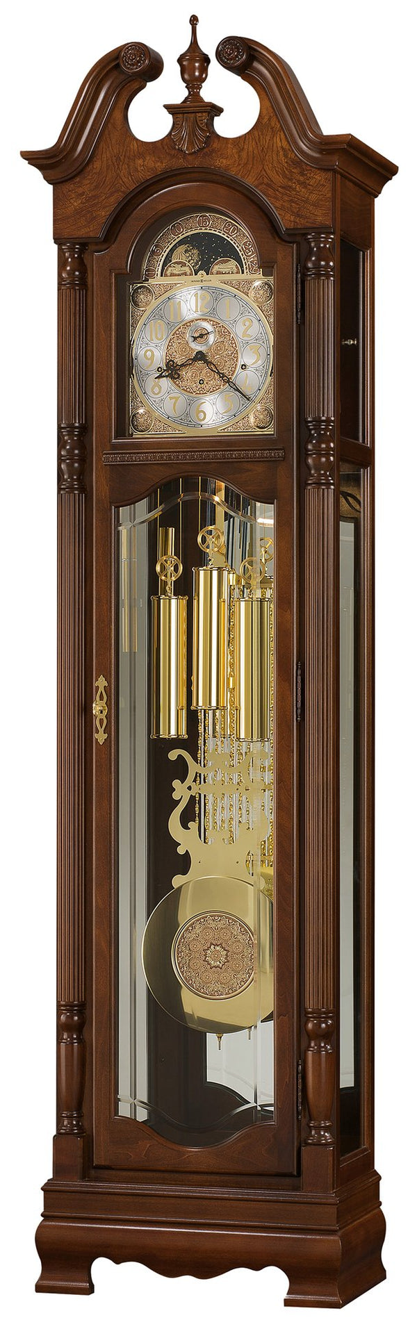 Hekman Furniture 611200 Elegant Baldwin Floor Clock With Cherry Bordeaux Finish, Illuminated Dial, And Moon Phase Cherry Bordeaux Baldwin Grandfather Clock 611200