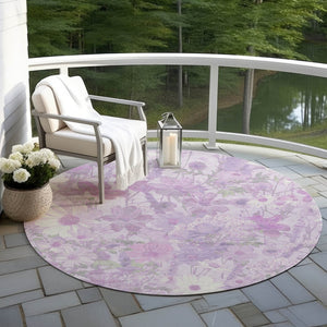HomeRoots 5' Floral Washable Area Rug in Lavender and Lilac – Stylish Indoor/Outdoor Décor for Any Space 8' Round 611200
