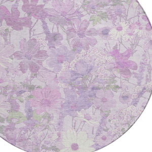 HomeRoots 5' Floral Washable Area Rug in Lavender and Lilac – Stylish Indoor/Outdoor Décor for Any Space 8' Round 611200