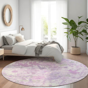 HomeRoots 5' Floral Washable Area Rug in Lavender and Lilac – Stylish Indoor/Outdoor Décor for Any Space 8' Round 611200