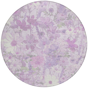 HomeRoots 5' Floral Washable Area Rug in Lavender and Lilac – Stylish Indoor/Outdoor Décor for Any Space 8' Round 611200