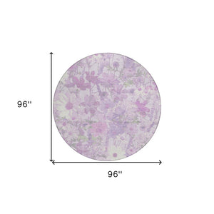 HomeRoots 5' Floral Washable Area Rug in Lavender and Lilac – Stylish Indoor/Outdoor Décor for Any Space 8' Round 611200