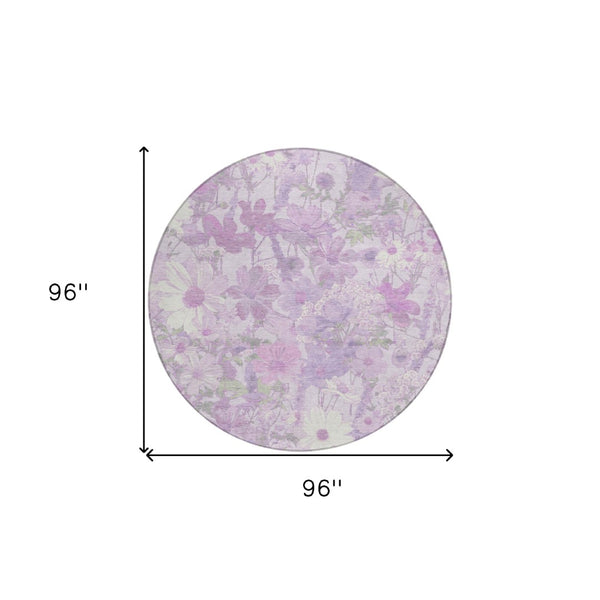 HomeRoots 5' Floral Washable Area Rug in Lavender and Lilac – Stylish Indoor/Outdoor Décor for Any Space 8' Round 611200