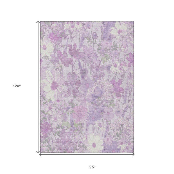 HomeRoots 5' Floral Washable Area Rug in Lavender and Lilac – Stylish Indoor/Outdoor Décor for Any Space 8' X 10' 611201