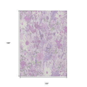 HomeRoots 5' Floral Washable Area Rug in Lavender and Lilac – Stylish Indoor/Outdoor Décor for Any Space 10' X 14' 611203