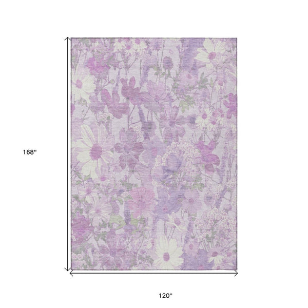 HomeRoots 5' Floral Washable Area Rug in Lavender and Lilac – Stylish Indoor/Outdoor Décor for Any Space 10' X 14' 611203
