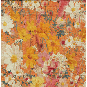 HomeRoots 5' Vibrant Floral Area Rug in Warm Orange, Peach & Salmon – Durable for Indoor & Outdoor Use 5' X 8' 611205