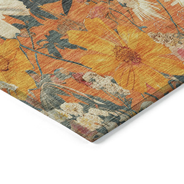 HomeRoots 5' Vibrant Floral Area Rug in Warm Orange, Peach & Salmon – Durable for Indoor & Outdoor Use 5' X 8' 611205