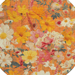 HomeRoots 5' Vibrant Floral Area Rug in Warm Orange, Peach & Salmon – Durable for Indoor & Outdoor Use 8' Round 611206