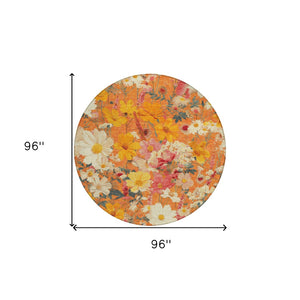 HomeRoots 5' Vibrant Floral Area Rug in Warm Orange, Peach & Salmon – Durable for Indoor & Outdoor Use 8' Round 611206