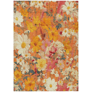 HomeRoots 5' Vibrant Floral Area Rug in Warm Orange, Peach & Salmon – Durable for Indoor & Outdoor Use 8' X 10' 611207