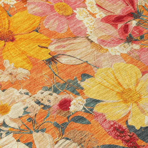 HomeRoots 5' Vibrant Floral Area Rug in Warm Orange, Peach & Salmon – Durable for Indoor & Outdoor Use 8' X 10' 611207
