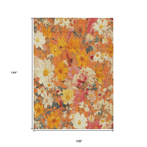 HomeRoots 9' Vibrant Floral Washable Area Rug in Orange, Peach & Salmon – Perfect for Indoor/Outdoor Use! 611208