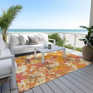 HomeRoots 9' Vibrant Floral Washable Area Rug in Orange, Peach & Salmon – Perfect for Indoor/Outdoor Use! 611208