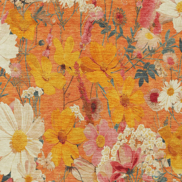HomeRoots 9' Vibrant Floral Washable Area Rug in Orange, Peach & Salmon – Perfect for Indoor/Outdoor Use! 611208