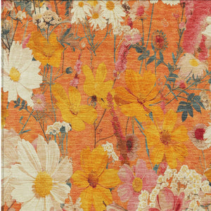 HomeRoots 5' Vibrant Floral Area Rug in Warm Orange, Peach & Salmon – Durable for Indoor & Outdoor Use 10' X 14' 611209