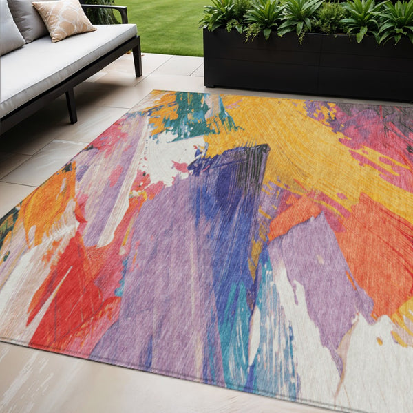 HomeRoots 5' Colorful Abstract Washable Area Rug - Durable, Stylish Design for Indoor & Outdoor Spaces 5' X 8' 611217