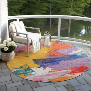 HomeRoots 5' Colorful Abstract Washable Area Rug - Durable, Stylish Design for Indoor & Outdoor Spaces 8' Round 611218