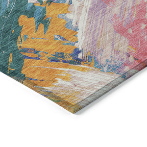 HomeRoots 5' Colorful Abstract Washable Area Rug - Durable, Stylish Design for Indoor & Outdoor Spaces 8' Round 611218