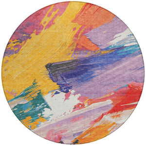HomeRoots 5' Colorful Abstract Washable Area Rug - Durable, Stylish Design for Indoor & Outdoor Spaces 8' Round 611218