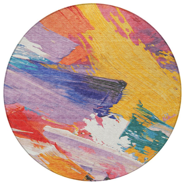 HomeRoots 5' Colorful Abstract Washable Area Rug - Durable, Stylish Design for Indoor & Outdoor Spaces 8' Round 611218