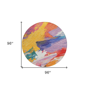 HomeRoots 5' Colorful Abstract Washable Area Rug - Durable, Stylish Design for Indoor & Outdoor Spaces 8' Round 611218