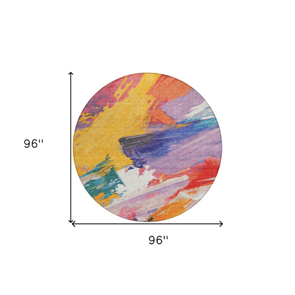 HomeRoots 5' Colorful Abstract Washable Area Rug - Durable, Stylish Design for Indoor & Outdoor Spaces 8' Round 611218