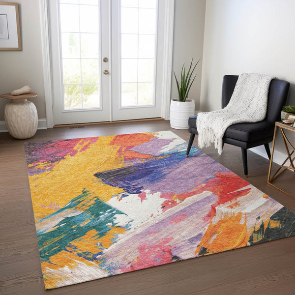 HomeRoots 5' Colorful Abstract Washable Area Rug - Durable, Stylish Design for Indoor & Outdoor Spaces 8' X 10' 611219
