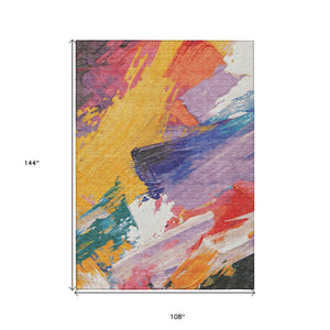 HomeRoots 5' Colorful Abstract Washable Area Rug - Durable, Stylish Design for Indoor & Outdoor Spaces 9' X 12' 611220