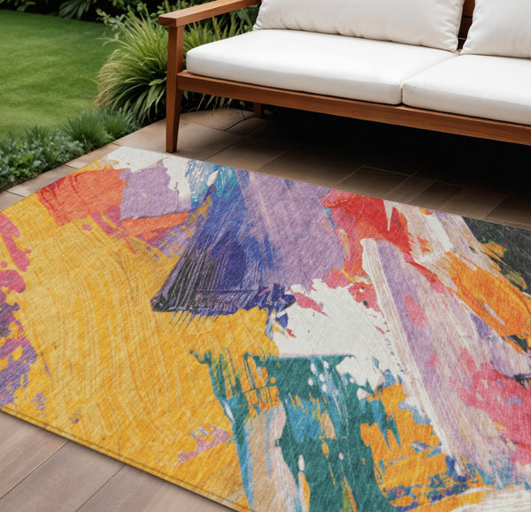 HomeRoots 5' Colorful Abstract Washable Area Rug - Durable, Stylish Design for Indoor & Outdoor Spaces 9' X 12' 611220