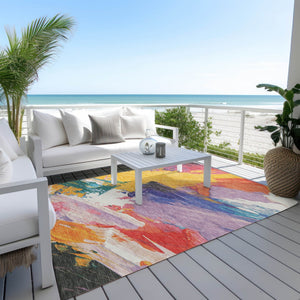 HomeRoots 5' Colorful Abstract Washable Area Rug - Durable, Stylish Design for Indoor & Outdoor Spaces 10' X 14' 611221
